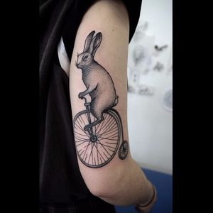 Rabbit tattoo by Rosie Roo #RosieRoo #blackandgrey #monochrome #blackwork #nature #rabbit