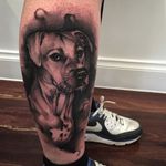 Black and grey dog portrait tattoo by Benjamin Laukis. #blackandgrey #dog #realism #blackandgreyrealism #BenjaminLaukis