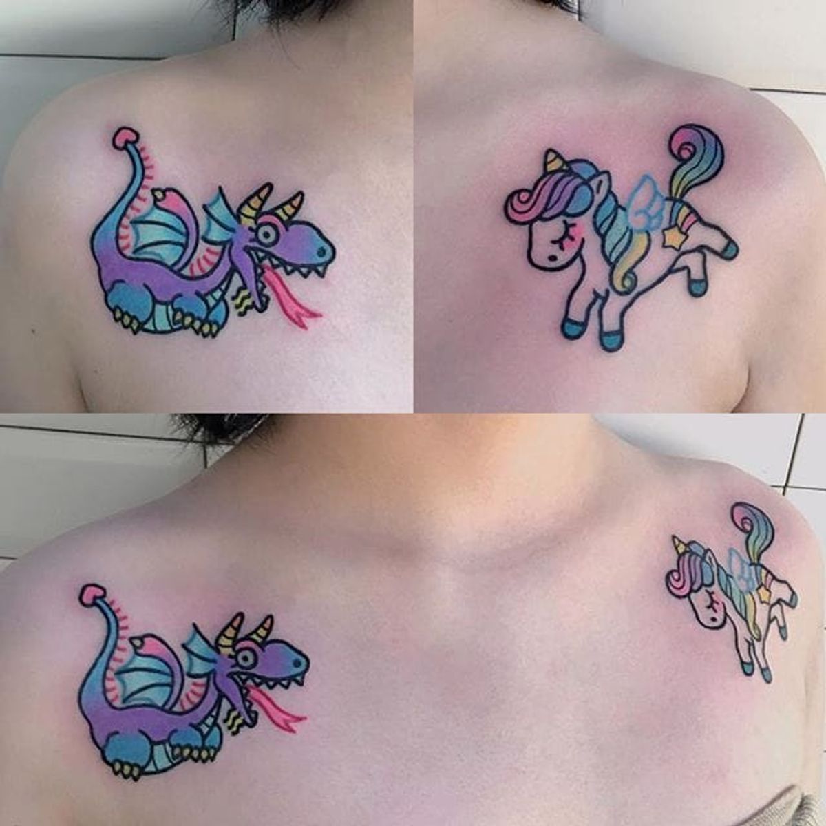 Tattoo uploaded by Xavier • Dragon and unicorn tattoos by Pikkapimingchen. #Pikkapimingchen #cartoon #cute #graphic #dragon #unicorn #pastel • Tattoodo Tattoo uploaded by Xavier • Dragon and unicorn tattoos by Pikkapimingchen. #Pikkapimingchen #cartoon #cute #graphic #dragon #unicorn #pastel • Tattoodo