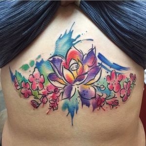 Illustrative watercolor flower sternum piece by Samantha Vail. #flowers #lotus #sternum #illustrative #watercolor #SamanthaVail