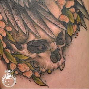 Skull tattoo by Scott M. Harrison #ScottMHarrison #neotraditional #nature #skull