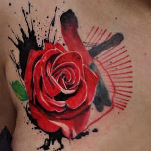 Tatuaje de rosa de acuarela de Aleksandra Katsan #AleksandraKatsan #watercolor #watercolor #flower #rose