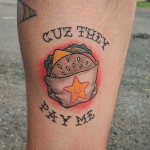 Tattoo por Cassandra Colleen! #CassandraColleen #Hamburguer #burger #burgerlove #hamburger #star #estrela