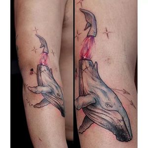 Surrealistic whale tattoo by Anzo Choi. #AnzoChoi #whale #surrealism #dreamy