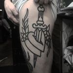 Blackwork heart dagger tattoo by Matty D'Arienzo. #MattyDArienzo #blackwork #traditional #daggerheart #heartdagger #linework