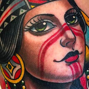 Beautiful Native Lady face Tattoo upclose by Xam @XamTheSpaniard #Xam #XamtheSpaniard #Beautiful #Gypsy #Girl #Lady #Traditional #sevendoorstattoo  #London