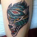Wolf Head Tattoo by Cheyenne Sawyer #wolf #nativeamerican #nativeamaericanart #nativeamericandesign #traditional #CheyenneSawyer