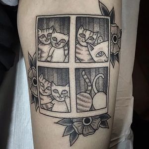 Blackwork cat tattoo by Susanne König. #SusanneKonig #cat #catlover #feline #pet #meow #catowner #catmomma #catdaddy #blackwork