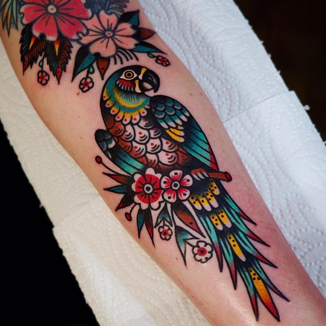 Blue Jay Bird Tattoo On Left Sleeve by Hania Sobieski