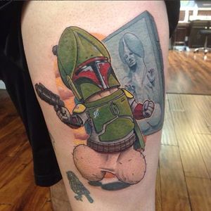 Knoba Fett and Hung Solo tattoo by Schwab #Schwab #cocktober #StarWars #penis #dick #BobaFett #HanSolo #newschool