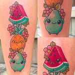 Cute little fruits and Watermelon Tattoo by Meri @TattoosbyMeri #TattoosbyMeri #Watermelon #WatermelonTattoo #Fruit