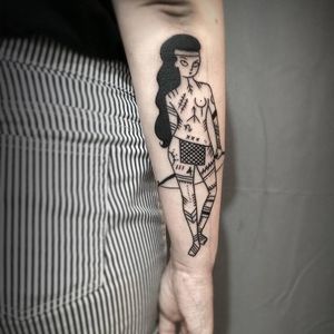 Tattooed warrior tattoo by Ophélie Taki #OphélieTaki #illustrative #blackwork #childhood #warrior