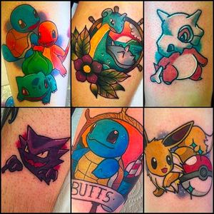 Cute Pokemon Tattoos by Matt Daniels @Stickypop #MattDaniels #Stickypop #Neotraditional #Cartoon #CartoonTattoo #Manchester #Pokemon