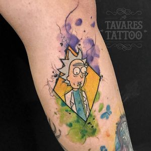 Rick Sanchez tattoo by JC Tavares #JCTavares #rickandmortytattoos #rickandmorty #color #newtraditional #watercolor #RickSanchez #drool #adultswim #cartoon #scifi