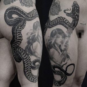 Snake Tattoo by Mishla #snake #blackwork #blackworkartist #illustrative #blackillustrative #darkart #darkartist #Mishla