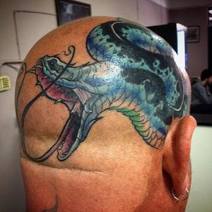 Snake scalp tattoo by Lee Sheehan. #neotraditional #styledrealism #snake #reptile #LeeSheehan