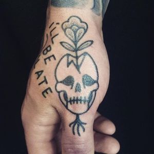 Skull tattoo by Adam Sage #handpoke #handpoked #AdamSage #handcrafted #skull #flower