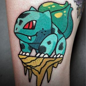 Bulbasaur of “Pokémon” tattoo by Alex Iumsa. #AlexIumsa #EncreMecanique #illustrative #folkart #popculture #folk #pokemon