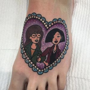 Daria and Jane tattoo by Nat G. #Daria #cartoon #tvshow #character #90s #NatG #heart #foot