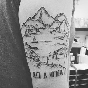 Nice lake view with The Alps, by Amy Valentine #AmyValentine #AlpsTattoos #mountains #mountaintattoo
