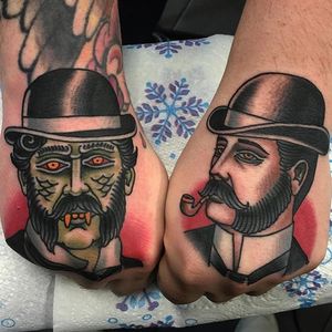 Jekyll and Hyde Tattoo by Lewis Parkin #jekyllandhyde #traditional #traditionaltattoo #traditionaltattoos #classictattoos #oldschool #oldschooltattoo #traditionalartist #LewisParkin