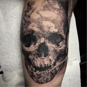 Black and grey skull tattoo by Dan Chase #DanChase #blackandgrey #skull #art