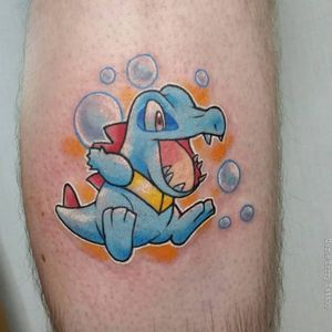 A Totodile using the move Bubble by Marie Terry (IG—marieterry_tattooartist). #GameBoy #MarieTerry #Nintendo #Pokémon #Totodile