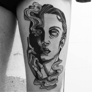 Gorgeous portrait tattoo by Clementine Noraison #ClementineNoraison #illustrative #smoker #ModerneElectriqueTattoo