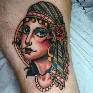 Sophisticated Gypsy Lady Tattoo by Xam @XamTheSpaniard #Xam #XamtheSpaniard #Beautiful #Gypsy #Girl #Lady #Traditional #sevendoorstattoo #London