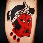 Namakubi tattoo by Uve #Uve #Japanesetattoos #color #redink #namakubi #minimal #simple #abstract #bold #graphic #tattoooftheday