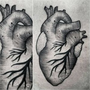 Heart tattoo by by Gax Tattooer #linework #anatomical #heart #gaxtattooer