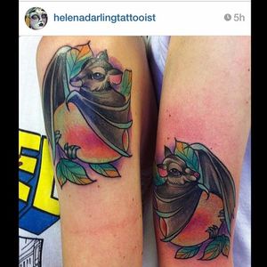 Neo traditional bats with their mango stash. Mango tattoo by Helena Darling. #neotraditional #bat #mango #fruit #HelenaDarling