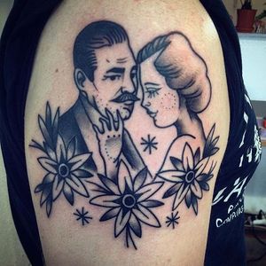 Traditional blackwork couple tattoo by Horny Pony. #blackwork #HornyPony #traditional #couple #realtionship