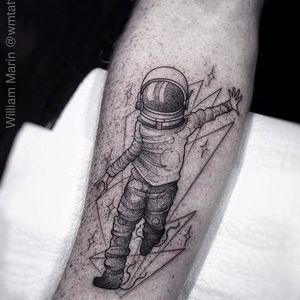 Astronaut tattoo by William Marin. #astronaut #space #geometric #pointillism