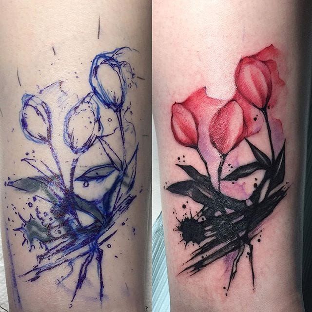 Watercolor Feminine Flower Coverup Tattoo by Steve Malley TattooNOW