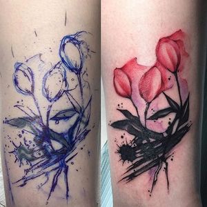 Watercolor flower cover up piece by June Jung. #watercolor #coverup #flower #abstract #splatter #inksplatter #JuneJung