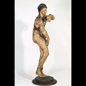 Statue from Charlie Wagner’s tattoo shop at 11 Chatham Square, ca. 1930 Polychromed papier-mâché and linen on wood turned base Collection of Adam Woodward (Courtesy NYHS)