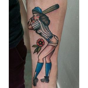 Pin-up baseball girl by Amy Bliska #baseballtattoo #AmyBliska