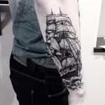 Blackwork ship tattoo by Vytautas Vy. #VytautasVy #blackwork #ship #nautical