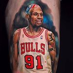 Dennis Rodman tattoo by Steve Butcher #TheWorm #DennisRodman #realism #realistic #bulls #NBA #basketball #basketballtattoo #SteveButcher