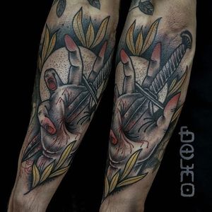 Stabbed Hand Tattoo by Belmir Huskic #traditional #traditionaltattoo #darktraditional #darktattoos #oldschool #darkartists #BelmirHuskic