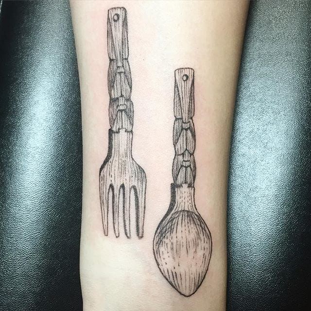 Fork and knife by Sara Kori  Tattoogridnet