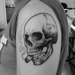 Smoking Skull Tattoo by Matt Pettis @Matt_Pettis_Tattoo #MattPettis #MattPettisTattoo #Black #Blackwork #Blacktattoo #Blacktattoos #London #Smoking #Skull #btattooing #blckwrk