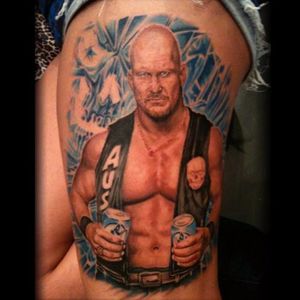 No Austin portrait is complete without some beers. Tattoo by Stevie Monie. #SteveAustin #StoneCold #StoneColdSteveAustin #wrestling #WWF #WWE #realism #color #colorrealism #StevieMonie