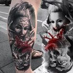 Conceptual horror tattoo by Maksims Zotovs. #MaksimsZotovs #blackandgrey #horror #macabre #sinister #evil #dark #woman #anatomicalheart #conceptual #Laky