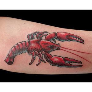 Intense red crayfish tattoo, by Daniel Boije #DanielBoije #crayfishtattoo