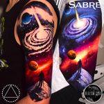 The Summit and the Stars Galaxy Tattoo by Saga Anderson @inkbysaga #SagaAnderson #InkbySaga #Realistic #Galaxy #Cosmic #Universe #Stars #Planets #Realismclub