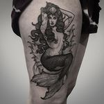 Mermaid Tattoo #mermaid #mermaidtattoo #blackwork #blackworktattoo #blackink #illustrative #illustration #blacktattoos #blackworkartist #ThomasBates