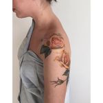 Beautiful rose tattoo #AmandaWachob #flowertattoo #rose #flower #shoulder