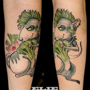 Vegan punk rat tattoo by Elie Hammond #ElieHammond #newschool #vegan #punk #rat